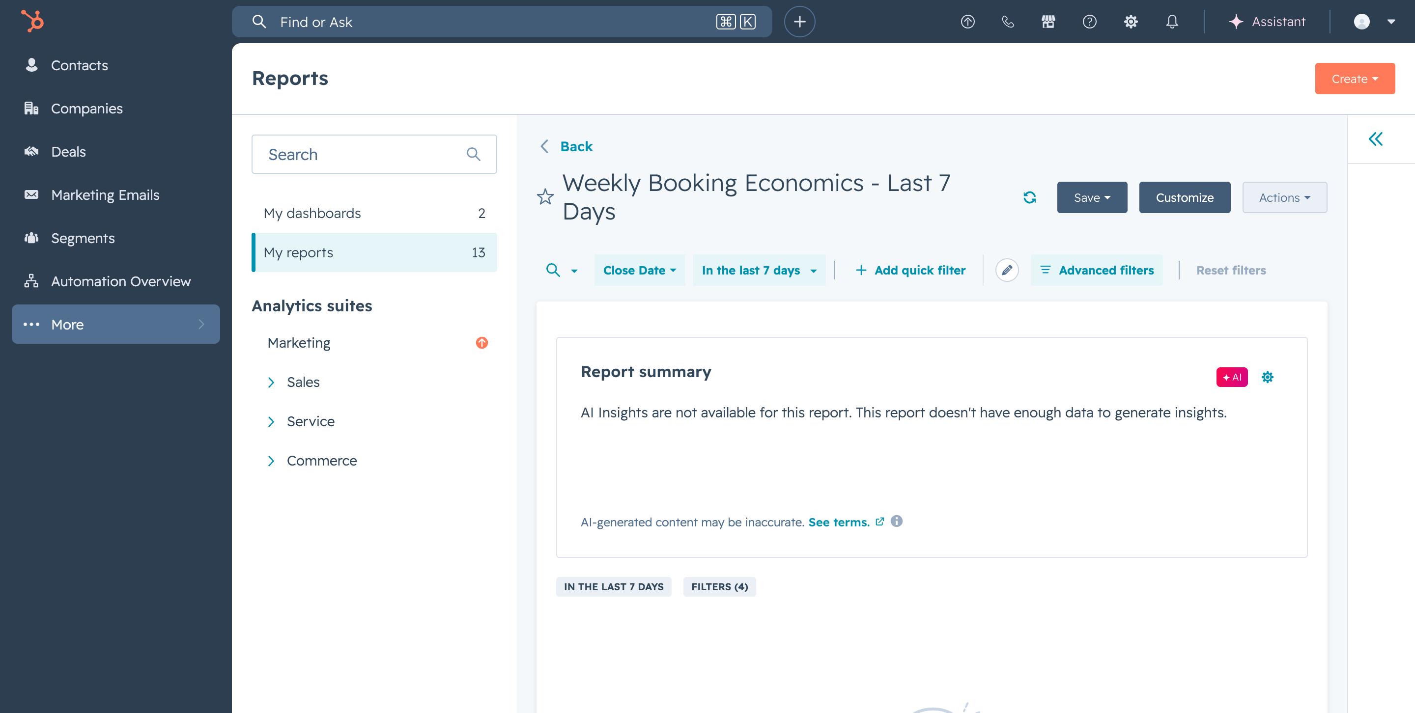 Weekly Booking Economics, last 7 days